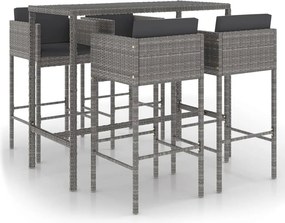 vidaXL 5 részes szürke polyrattan kerti bárszett párnákkal