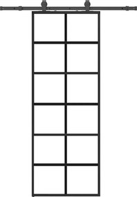 vidaXL fekete ESG üveg tolóajtó fémszerelvény-szettel 76x205 cm