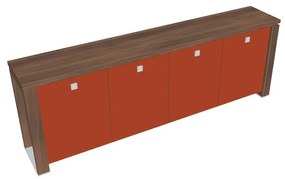 Verno+ S alacsony szekrény 260 x 46 x 90 cm, üvegajtó, dió / narancs