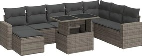 vidaXL 9 részes szürke polyrattan kerti ülőgarnitúra párnákkal