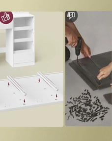 KAILYN LED Fésülködő asztal, tükörrel ellátott sminkasztal, 9 fiókkal, felhőfehér színben