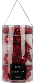 Cristal karácsonyi díszek készlete piros, 57 db