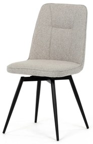 Scaun de sufragerie pivotant, material crem, mecanism rotativ 360°, lac negru mat, picioare metalice