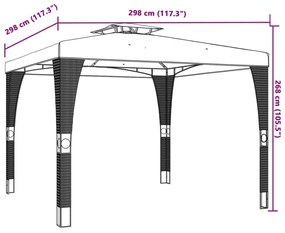 krémszínű acél dupla tetős pavilon 2,98 x 2,98 m