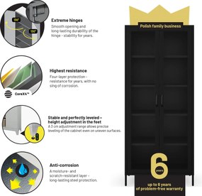 ANGELO üveges vitrin nappaliba – fekete fém, 800 x 1850 x 450 mm