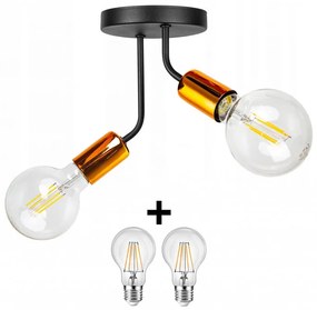 Glimex Louis fix mennyezeti lámpa fekete réz/króm 2x E27 + ajándék LED izzók
