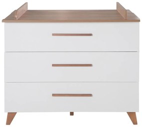 Fehér-natúr színű alacsony gyerek komód pelenkázó feltéttel, tölgyfa dekorral 110x98 cm – Roba