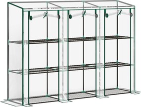 Outsunny Kicsi Üvegház Kültéri Üvegház 3 Polcos, Felgördíthető Cipzáros Ajtókkal és Acél Vázszerkezettel 215x46x151 cm Átlátszó | Aosom
