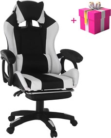 Irodai/gamer szék RGB LED világítással, fekete/fehér, JOVELA