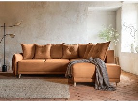 Téglavörös kordbársony kinyitható sarokkanapé (jobb oldali) Lazy Lukka – Miuform