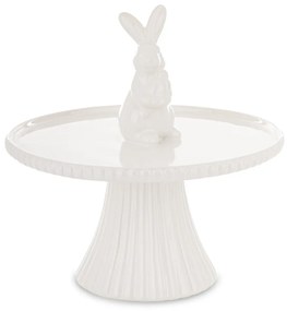 Kerámia barázdált díszes kerek húsvéti kínáló tál nyuszi figurával díszítve 23x22,5x22,5cm