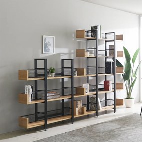 5 polcos polcállvány, tölgy/fekete, KILIS NEW TYP 2