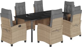 vidaXL 7 részes vegyes bézs polyrattan kerti étkezőgarnitúra párnákkal