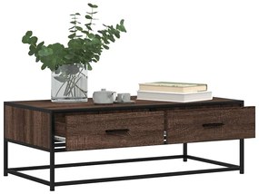 Barna tölgy színű szerelt fa és fém dohányzóasztal 100x50x35 cm
