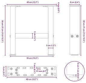 2 db natúr acél dohányzóasztal láb 40 x (30-31) cm acél