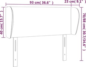 világosszürke bársony fejtámla szárnyakkal 93x23x78/88 cm