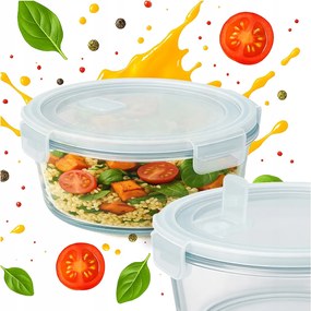 Ebédbox üveg tartály légmentesen záródó kerek 950 ml iskolai ebéd