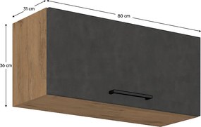 Felsőszekrény, tölgy lancelot/szürke matt, VEGA 80 GU-36 1F
