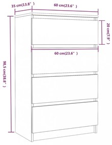füstös tölgy színű szerelt fa tálalószekrény 60 x 35 x 98,5 cm