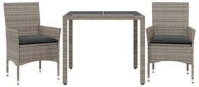 3 részes szürke polyrattan/üveg kerti étkezőgarnitúra párnával