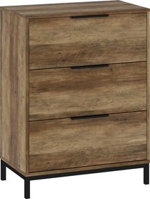 HOMCOM 3-Fiókos Komód Fekete Fogantyúkkal, Megdőlést Megelőző, Forgácslap és Fém, 62x35x82 cm, Sötét Barna | Aosom