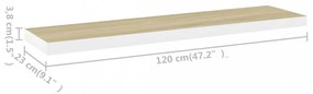 4 db tölgyszínű és fehér MDF lebegő fali polc 120x23,5x3,8 cm