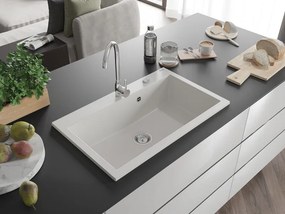Mexen Elix gránit mosogató 1-medencés 800 x 500 mm, fehér, króm szifon - 6527801005-20