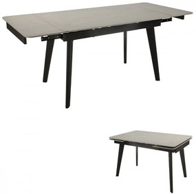 Masă de sufragerie modernă 120+30+30x80 cm cu blat ceramic cu model de marmură gri HT-450M