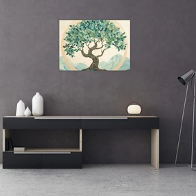 Üveg kép – Elegáns mozaik fával (70x50 cm)