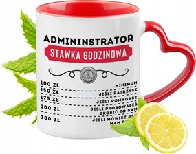 Piros bögre szív alakú füllel Adminisztrátornak Ajándék