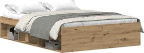 vidaXL kézműves tölgy szerelt fa ágykeret matrac nélkül 135x190 cm