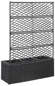 Fekete rácsos polyrattan magaságyás 3 kaspóval 83 x 30 x 130 cm
