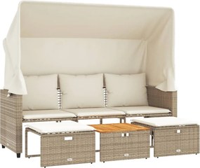 vidaXL 3 személyes bézs polyrattan kerti kanapé baldachinnal/székkel