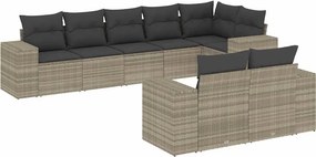 vidaXL 8 részes világosszürke polyrattan kerti ülőgarnitúra párnával