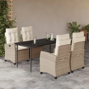 5 részes bézs polyrattan kerti étkezőgarnitúra párnákkal
