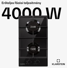 Klarstein Ignito Domino, gázfőzőlap, 2 Sabaf égő, üvegkerámia, fekete