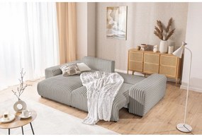 Világosszürke kordbársony kinyitható-tárolóhelyes sarokkanapé (bal oldali) Sarina – Ropez