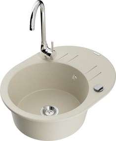 Mexen Kevin egymedencés gránit mosogató csepegtetővel és Telma konyhai csapteleppel, bézs - 6517-69-670200-00