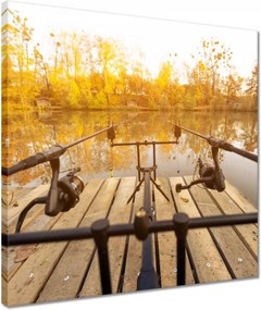 Vászonkép 40x40 Horgászbot a tavon