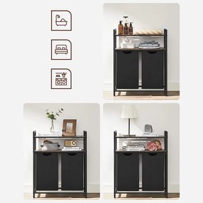 VASAGLE szennyesválogató 2 kihúzható, kivehető zsákkal (2 × 46 l) és 2 polccal, rusztikus barna-fekete