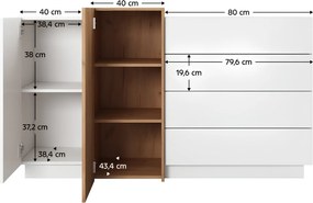 Komód 2D4S, fehér/tölgy craft arany, TRIO