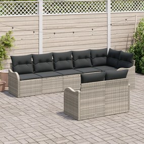 8 darabos kerti kanapé szett párnákkal világosszürke poli rattan, 2 fős kerti kanapé párnákkal világosszürke poli rattan