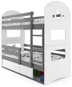 Emeletes ágy 80 x 160 cm Domur (grafit + fehér) (ágyrácsokkal és tárolóhellyel). Akció -30%. 1056515