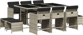 vidaXL 11 részes világosszürke polyrattan kerti ülőgarnitúra párnákkal