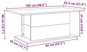 antik fa színű szerelt fa dohányzóasztal 102 x 55,5 x 40 cm