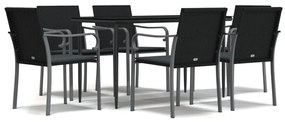 vidaXL 7 részes polyrattan és acél kerti étkezőgarnitúra párnával