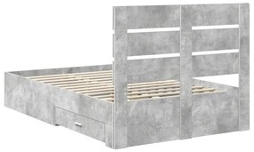 vidaXL Ágykeret fiókkal fejtámlával Beton Szürke 120 x 200 cm Faanyag