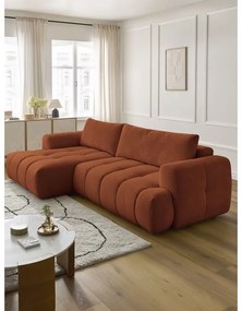 Téglavörös kinyitható-tárolóhelyes sarokkanapé (bal oldali-heverő résszel) Fuji – Bobochic Paris