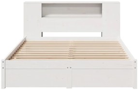 fehér tömör fenyőfa könyvespolcos ágy matrac nélkül 120x200 cm