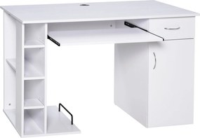 HOMCOM Számítógép Íróasztal Multimédia Számítógép Asztal Többszörös Tárolószekrénnyel és Billentyűzettartóval MDF 120 x 60 x 74 cm Fehér | Aosom